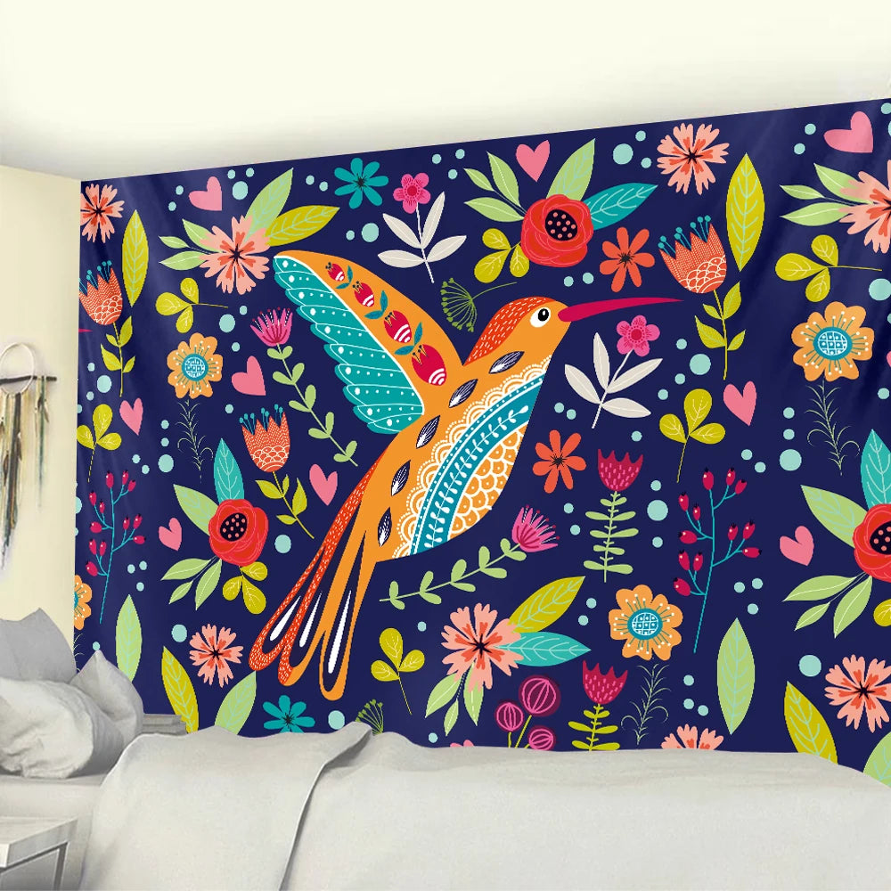 Colibri coloré et fleurs féeriques