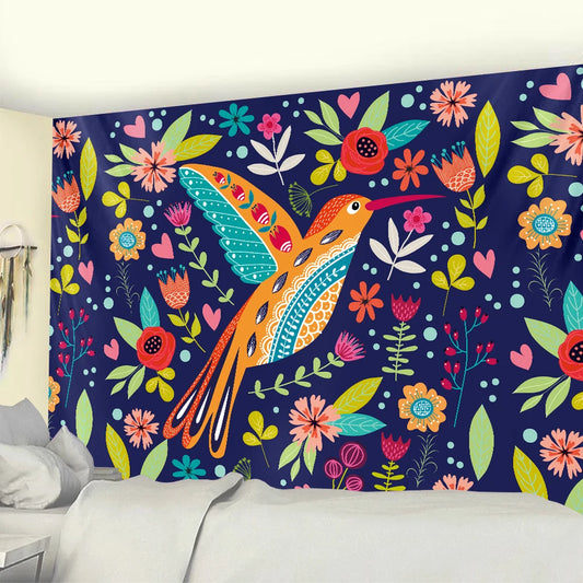 Colibri coloré et fleurs féeriques