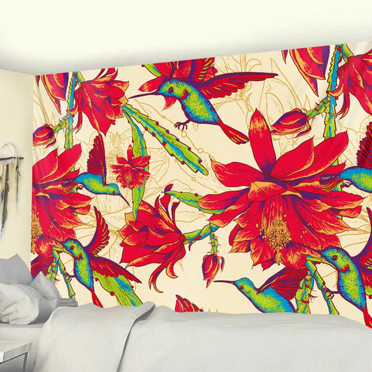 Colibris vibrants et fleurs exotiques rouges