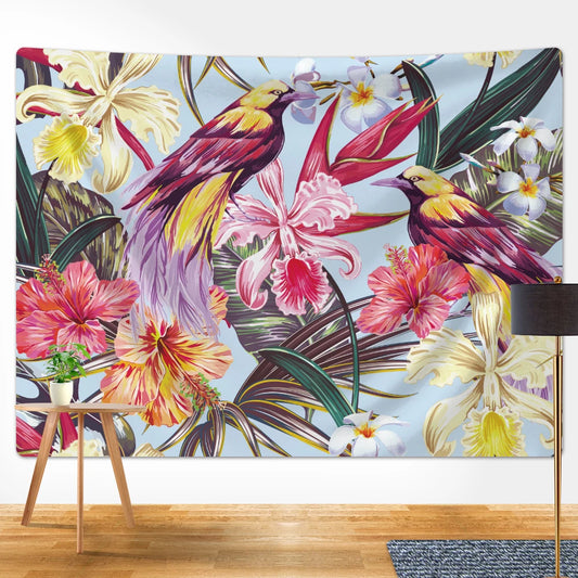 Oiseaux exotiques et fleurs luxuriantes